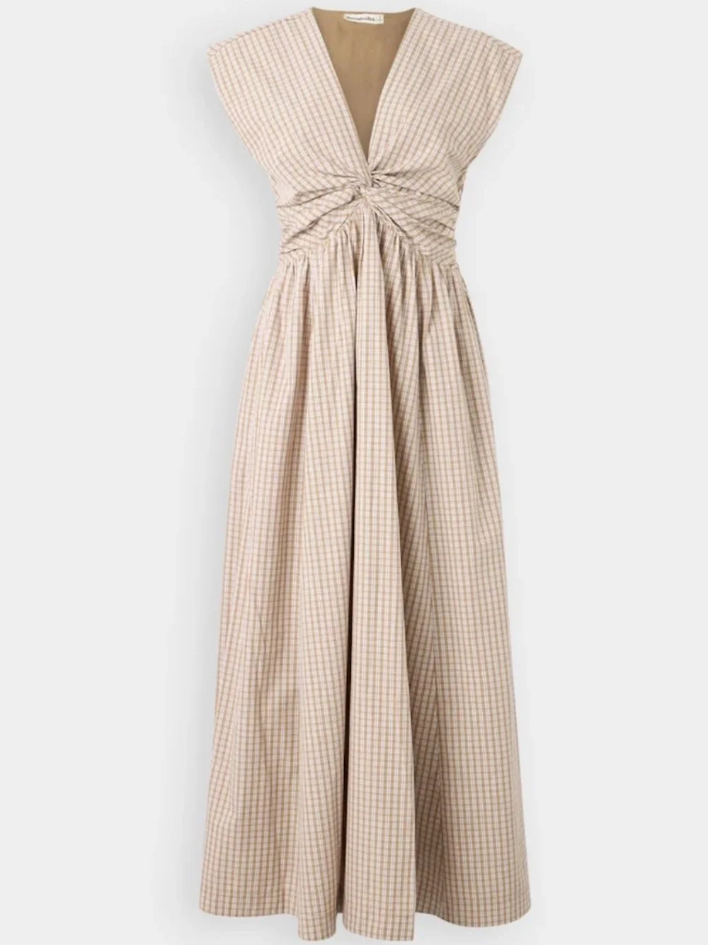 Abercrombie Tan Gingham Twist-Front Maxi Dress| S